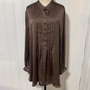NEW Soft Surroundings Pintuck Blouse in cocoa brown shade 2X